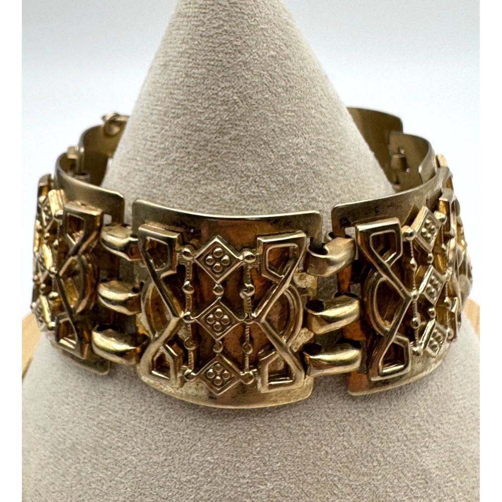 Vintage Kafin Bracelet New York Gold Tone Openwork Panel Link Chunky